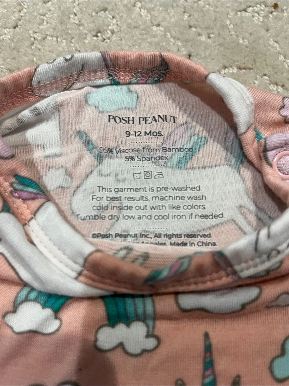 Posh Peanut Ruffled Jumpsuit Size 9-12 Month “Pink Olive Unicorn”
